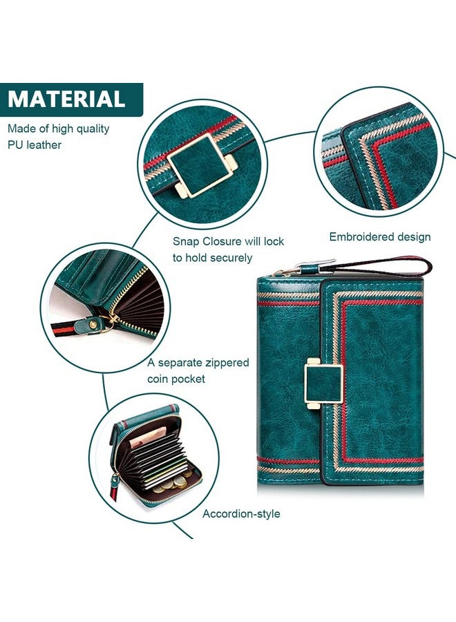  بالي ® محفظة نسائية جلدية ثنائية الطي للنساء، محفظة نسائية عتيقة باللون الفيروزي، حقيبة بطاقات، محفظة آمنة بسعة كبيرة مع محفظة حجب RFID - Image 5