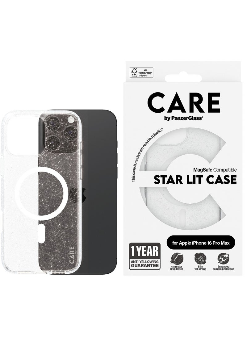 PanzerGlass حافظة الهاتف CARE من PanzerGlass® Star Lit MagSafe لجهاز Apple iPhone 16 Pro Max باللون الأبيض، مختبرة للسقوط من ارتفاع 4.8م، مصنوعة من البلاستيك المعاد تدويره، ضمان ضد الاصفرار، حماية معززة للكاميرا - Image 1