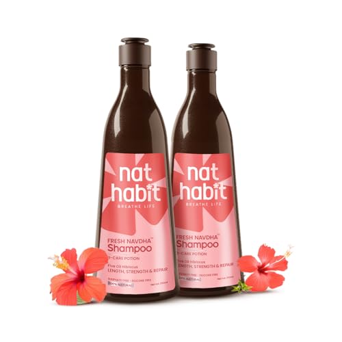 Nat Habit Hibiscus Navdha Shampoo for Hair Growth, Fermented Soy Gentle Cleanser for Long Thick Hair | Natural Shampoo for Oily Scalp & Dry Frizzy Hair with Amla For Women & Men, Sulfate Free| 2 X 250ml - Image 1