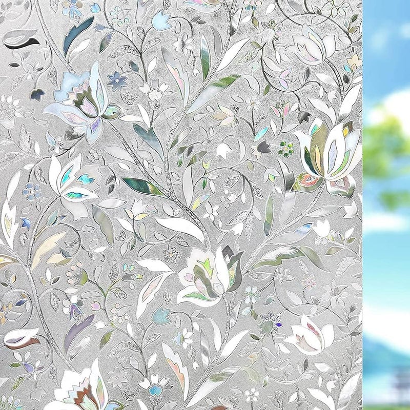 ELTON Elton 3D Window Privacy Film Lotus Rainbow Window Clings Decorative Window Vinyl Stained Glass Window Decals Static Cling Window Sticker NonAdhesive No Glue 16 X 48 Inches