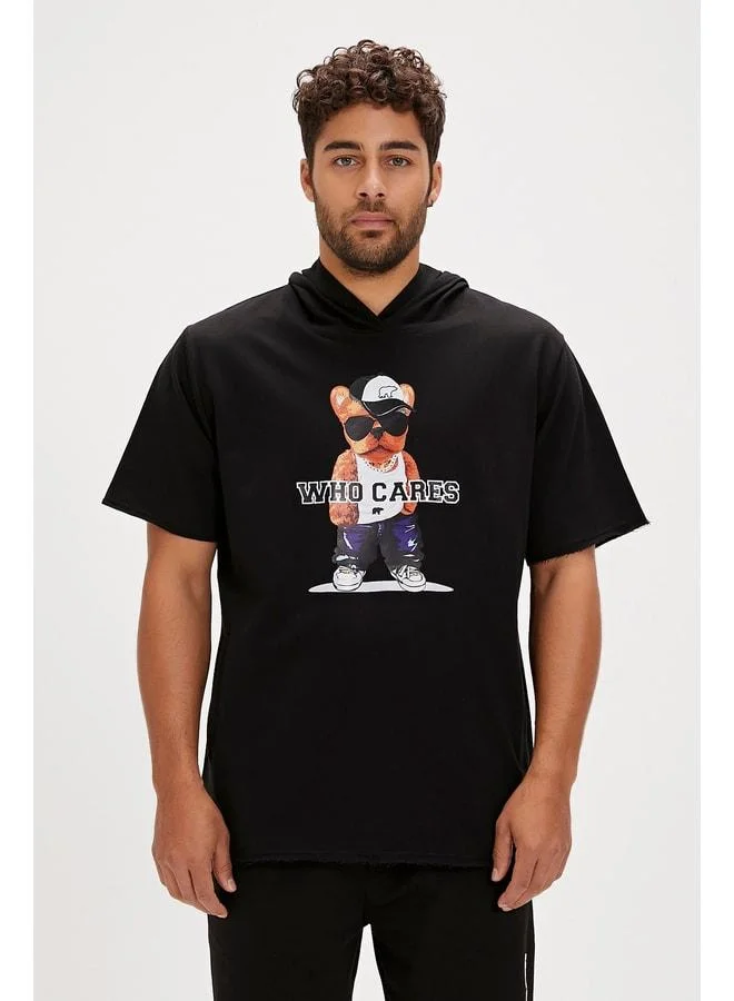 Bad Bear Mood Black Men's Printed Hoodie Sweatshirt.