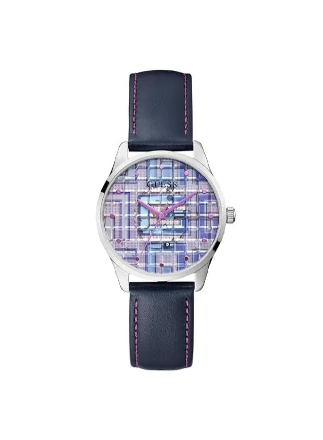 جس Iridescent Logo Dial & Leather Strap Watch