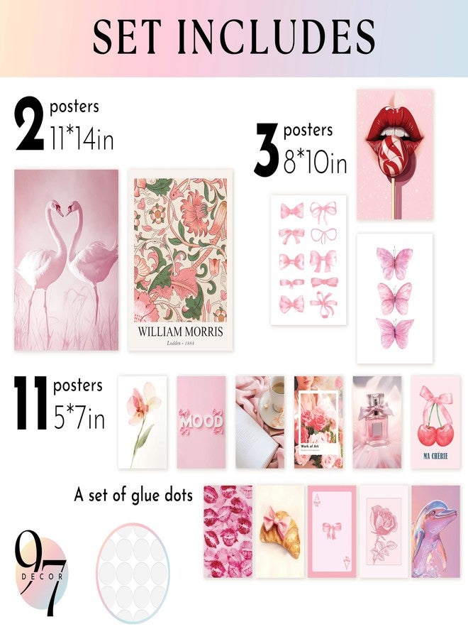 97 Decor LARGE 11x14 Pink Coquette Room Decor Aesthetic - Vintage Coquette Wall Decor, Cute Coquette Posters For Girls Dorm Decorations, Girly Wall Art Prints Bow Pictures For Bedroom (Unframed) - Image 2