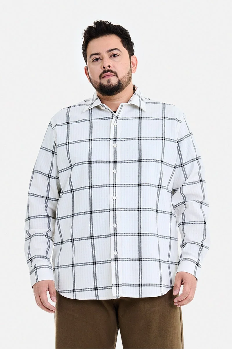 سنيتش Off White Checkered Long Sleeve Regular Fit Casual Plus Size Shirt
