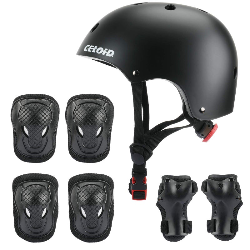 CELOID Kids Helmet Pad Set,Adjustable Kids Skateboard Bike Helmet Knee & Elbow Pads Wrist Guards 5-8 Years Kid Protective Gear Set for Girls Boys Bicycle Bike Roller Skating Scooter Rollerblade Sport - Image 1