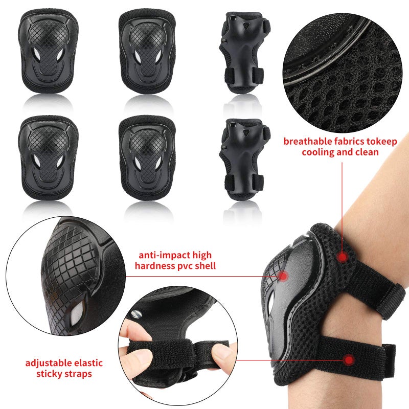 CELOID Kids Helmet Pad Set,Adjustable Kids Skateboard Bike Helmet Knee & Elbow Pads Wrist Guards 5-8 Years Kid Protective Gear Set for Girls Boys Bicycle Bike Roller Skating Scooter Rollerblade Sport - Image 4
