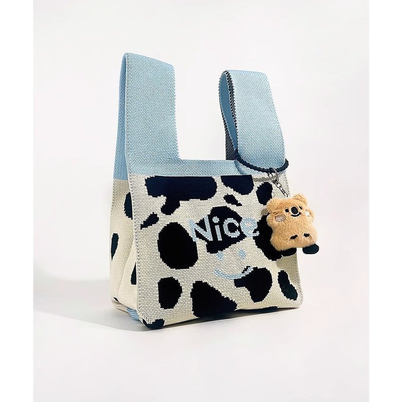 Factory Korean Women'S Bag Cow Color Knitted Bag Handbag All-Match Wool Bucket Bag Hand Bag Tote Bag For Women - Image 4