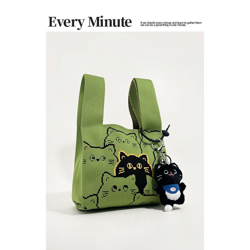 Factory Korean Women'S Bag Cow Color Knitted Bag Handbag All-Match Wool Bucket Bag Hand Bag Tote Bag For Women - Image 5