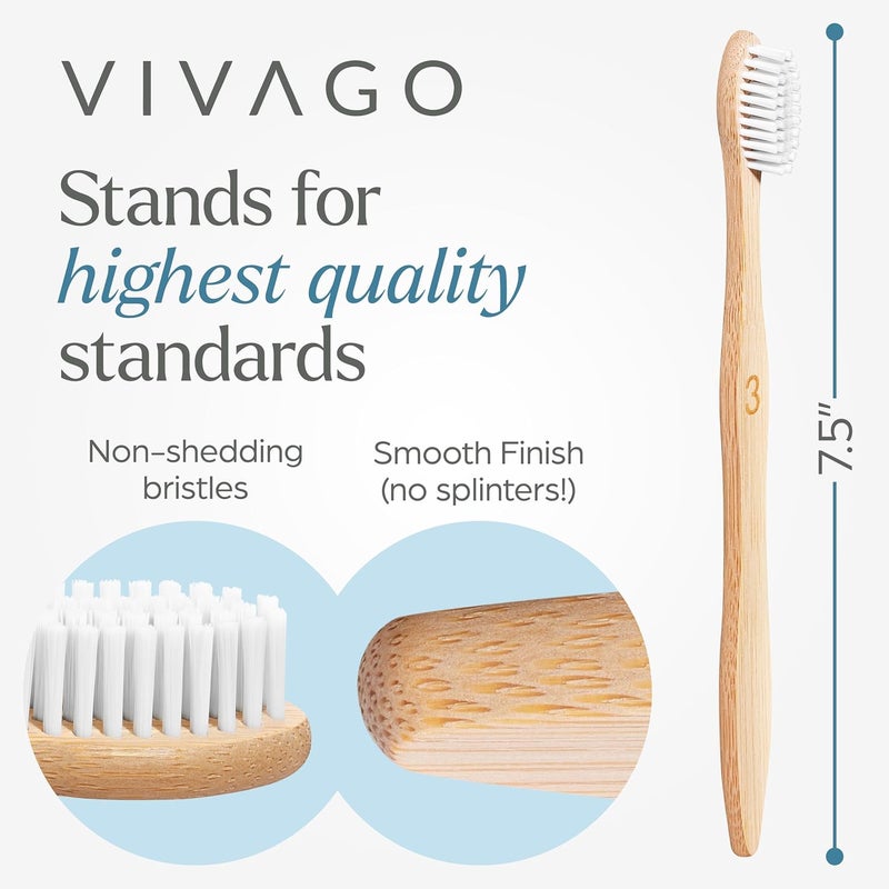VIVAGO Bamboo Toothbrushes Medium Bristles 10 Pack - Plant-Based Medium Bristles Toothbrushes for Adults - Eco-Friendly, Natural Wooden Toothbrush - Image 5