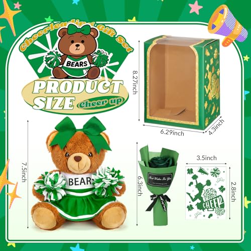 Arrowbash Cheerleading Gift Set Including Cute Cheerleader Bear, Artificial Flower, Card and Box for Cheerleading Lovers Cheer Team Christmas Party Favors Gifts(Green) - Image 2