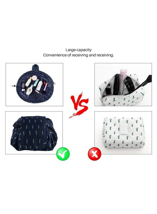 Stadash Waterproof Drawstring Makeup Bag for Travel, Large Capacity Lazy Cosmetic Pouch, Foldable Vanity Organizer, Portable Toiletry Storage Bag for Women, Multifunctional Makeup Pouch (Nevy Blue) - Image 5