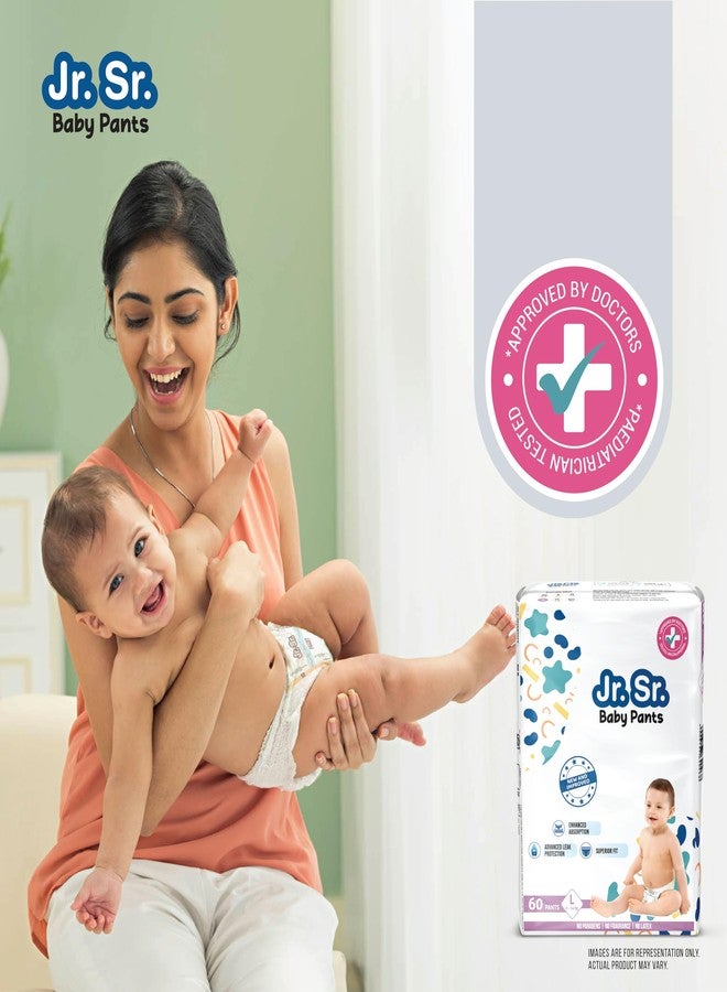 Jr. Sr. Baby Diaper Pants | Large (L) Size (9-14 kg), 62 Count | Pack of 1 | Upto 12 hr Absorption with Advanced Leak Protection | Safe For Babies Skin | Soft, Secure & Comfy - Image 2