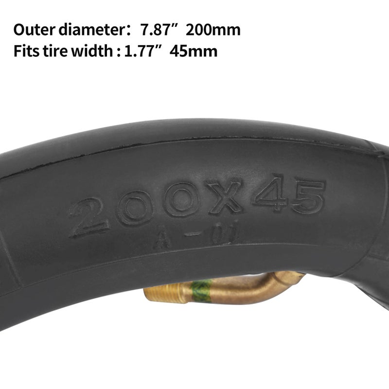 RUTU 2 Pack of Inner Tube 200 x 45 Inner Tube 8 x 1 1/4 with Bent Stem for A-Bike Folding Bike Butyl Rubber - Image 2