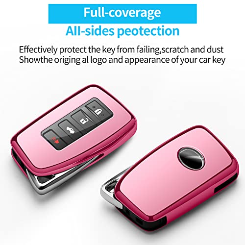 Autophone Compatible with Lexus Key Fob Cover with Keychain Soft TPU 360 Degree Protection Key Shell Case for RX ES GS LS NX RS GX LX RC LC Smart Key-Pink - Image 3
