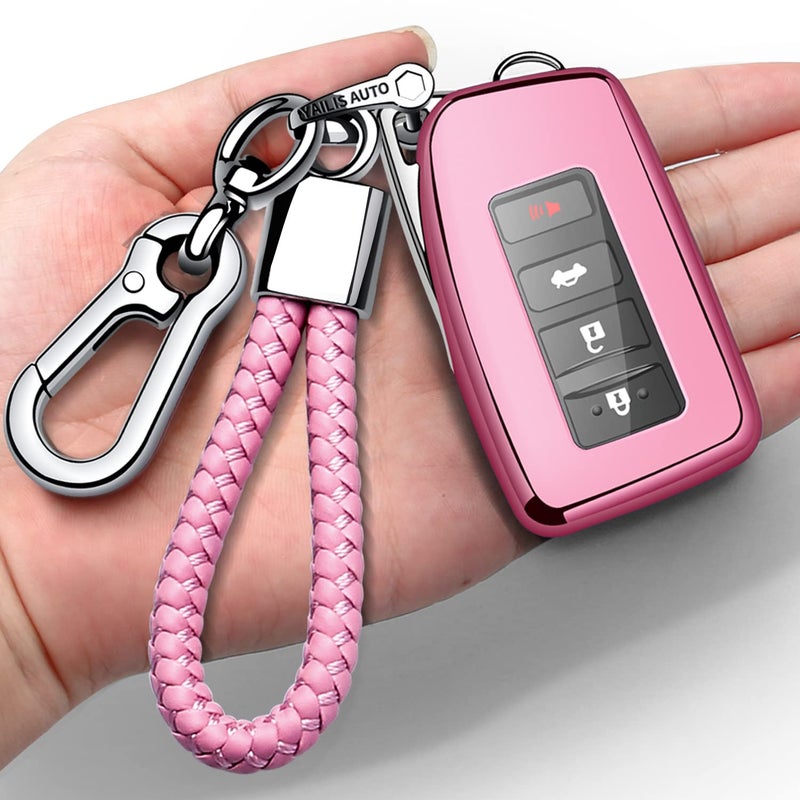 Autophone Compatible with Lexus Key Fob Cover with Keychain Soft TPU 360 Degree Protection Key Shell Case for RX ES GS LS NX RS GX LX RC LC Smart Key-Pink - Image 4