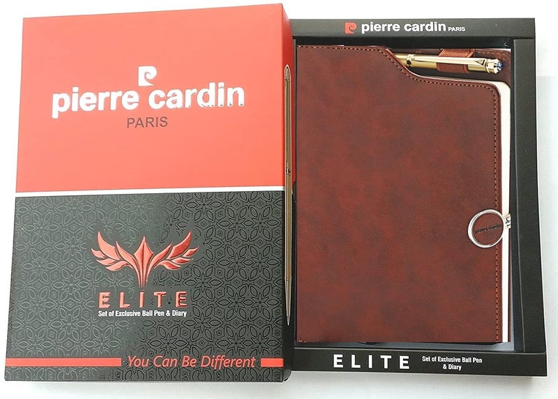 pierre cardin طقم هدايا متميز | قلم حبر ذهبي فاخر بلمسة ساتان ومفكرة جلدية فاخرة مع إغلاق مغناطيسي | مثالي للهدايا الاحتفالية والتجارية - Image 1