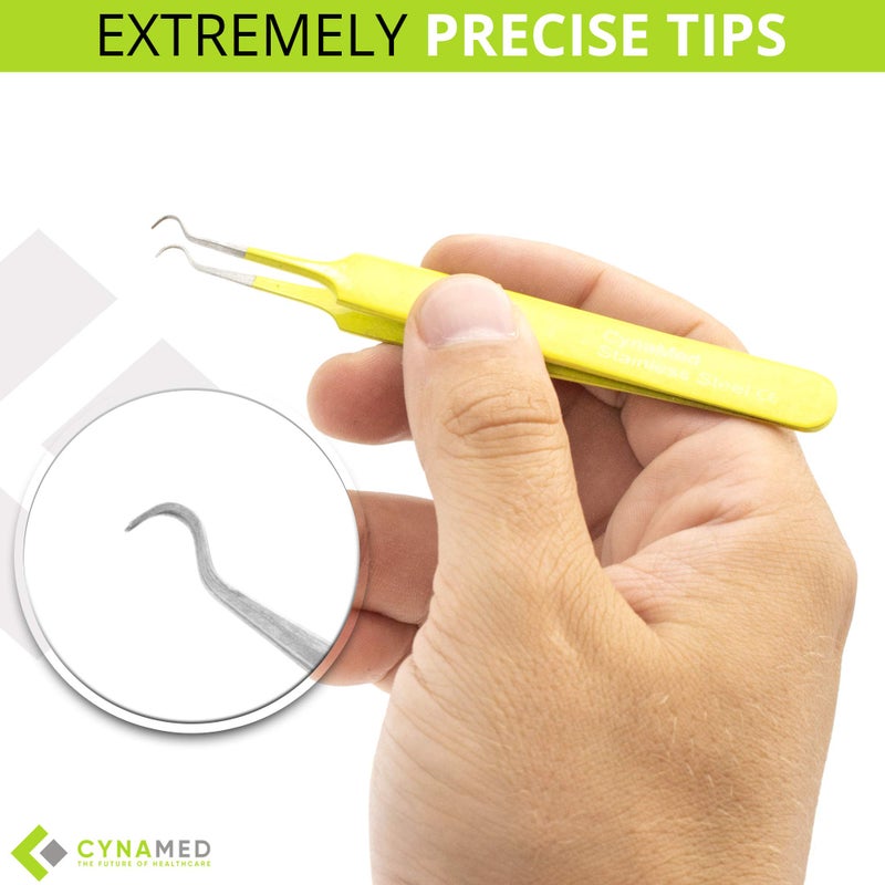 CYNAMED Blackhead Tweezer - Professional Curved Steel Tip Surgical Comedone & Splinter Extractor. Ideal Blemish & Acne Remover Tool Means Flawless Facial Skin (Yellow) - Image 4