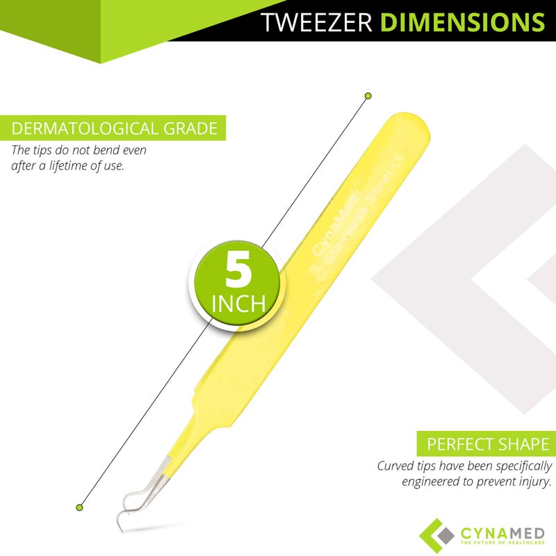 CYNAMED Blackhead Tweezer - Professional Curved Steel Tip Surgical Comedone & Splinter Extractor. Ideal Blemish & Acne Remover Tool Means Flawless Facial Skin (Yellow) - Image 3