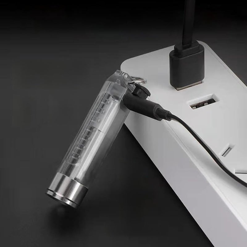 USB Rechargeable Mini LED Flashlight Portable Keychain Light For Outdoor Camping Emergency Transparent White - Image 2