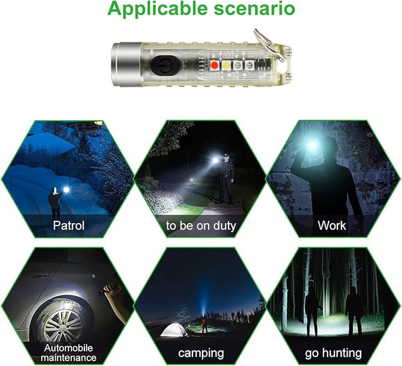 USB Rechargeable Mini LED Flashlight Portable Keychain Light For Outdoor Camping Emergency Transparent White - Image 5