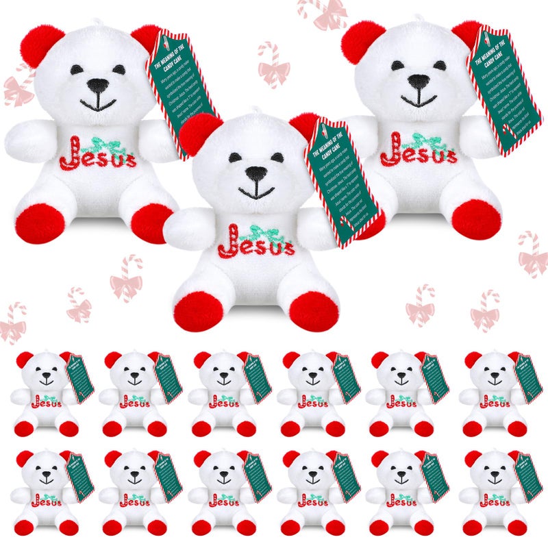 Haull 18 Pcs Christmas Jesus Plush Bears with Candy Cards Meaning of The Candy Cane Stuffed Bears 4 Mini Religious Plush Animal Toy Gift for Christmas Favors - Image 3