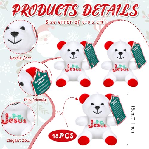 Haull 18 Pcs Christmas Jesus Plush Bears with Candy Cards Meaning of The Candy Cane Stuffed Bears 4 Mini Religious Plush Animal Toy Gift for Christmas Favors - Image 5
