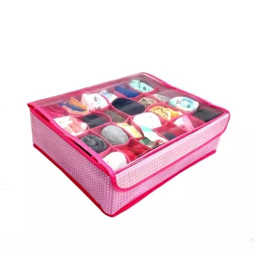 SUNVIKA HOUSE SUNVIKA HOUSE closet wardrobe Foldable Organizer Storage Box for Undergarments Bra Socks Ties scrafs with 24 Column Pink - Image 1