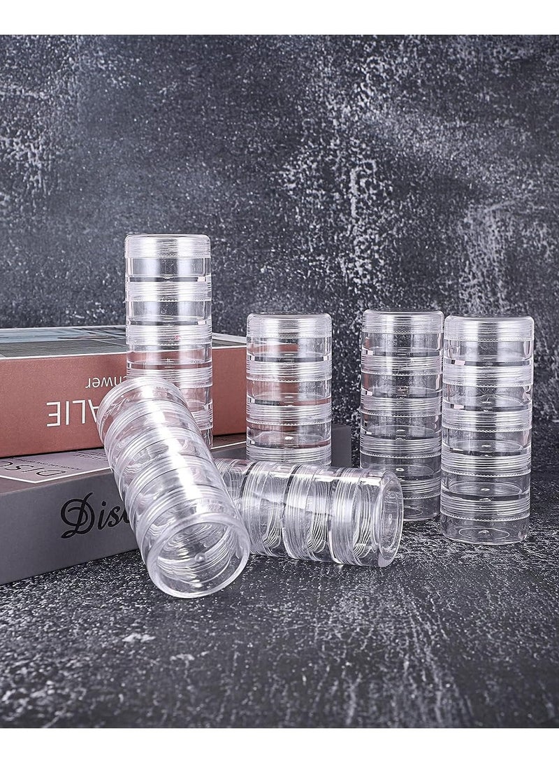 SYOSI مجموعة من 6 حاويات تخزين المجوهرات من البلاستيك الدائري المكون من 5 طبقات، صندوق منظم ملحقات الحرف الفنية الصغيرة، حاويات سعة 10 مل، برطمانات للمجوهرات، تصميمات أظافر الخرز الصغيرة - Image 3