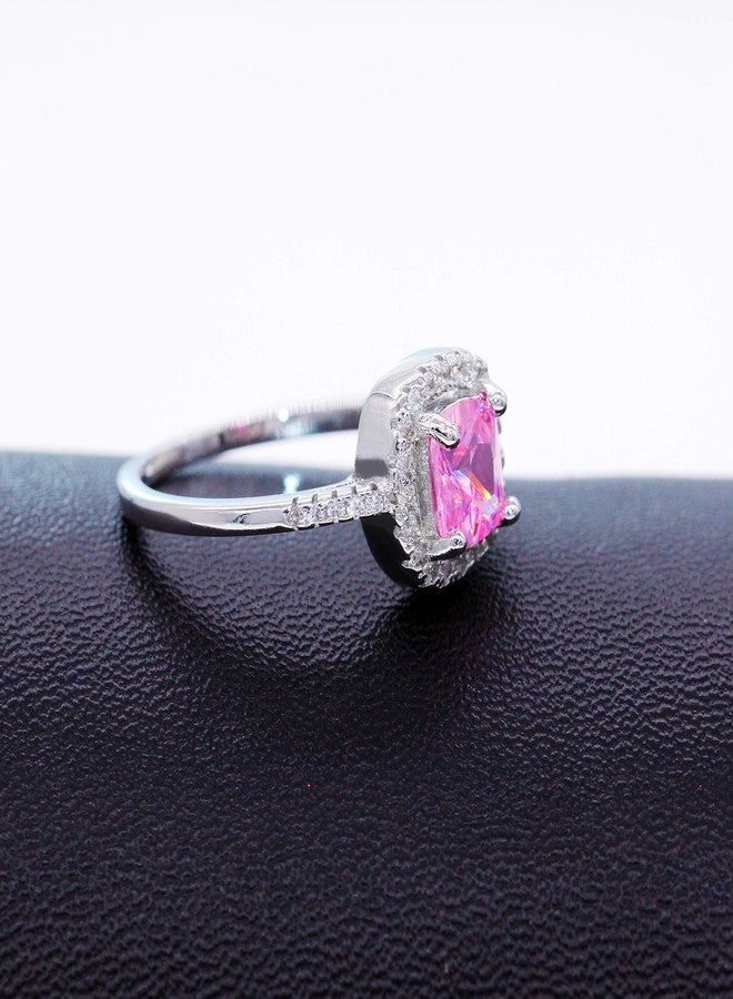 يولوفيدو خواتم مربعة وردية اللون من Uloveido للنساء، خواتم زفاف سوليتير، خواتم خطوبة من الزركونيا المكعبة الوردية (وردي، مقاس 6) Y3100 - Image 4