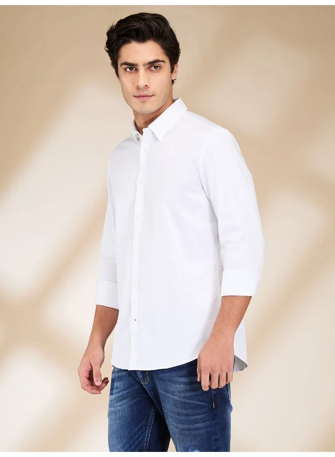 بيينغ هيومان Mens White Collared Long Sleeve Shirt