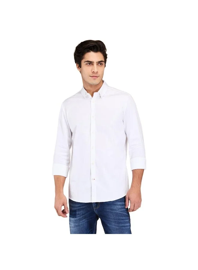 بيينغ هيومان Mens White Collared Long Sleeve Shirt