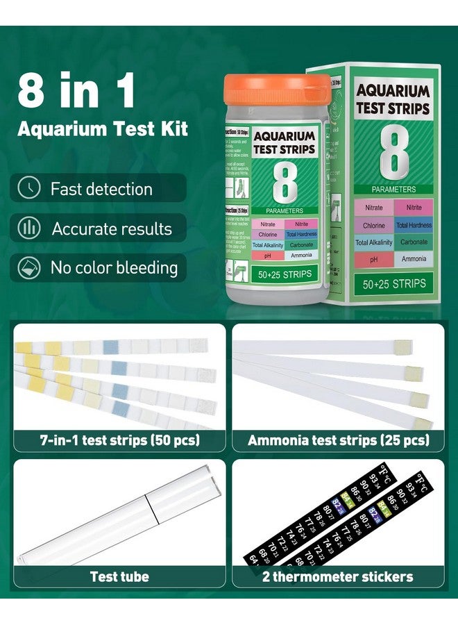 Pawfly 8 In 1 Aquarium Test Strips, 75 Strips Fish Tank Water Testing Kit For Ph Chlorine Nitrate Nitrite Carbonate Hardness Total Alkalinity & Ammonia Water Quality Freshwater Saltwater Test Kit - Image 2