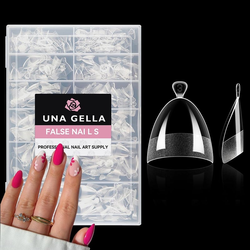 أظافر جيل على شكل لوز قصيرة من UNA GELLA 504 قطعة تغطية نصفية أظافر جيل لوز مزيفة غير لامعة شفافة للاستخدام الذاتي لتمديد الأظافر DIY صالون الأظافر لها 12 حجمًا