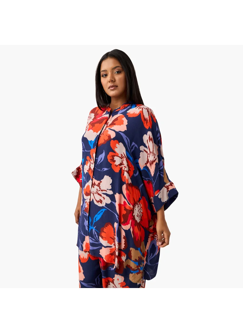  أولا بوبكن Plus Size Ulla Popken All-Over Floral Print Top with 3/4 Sleeves