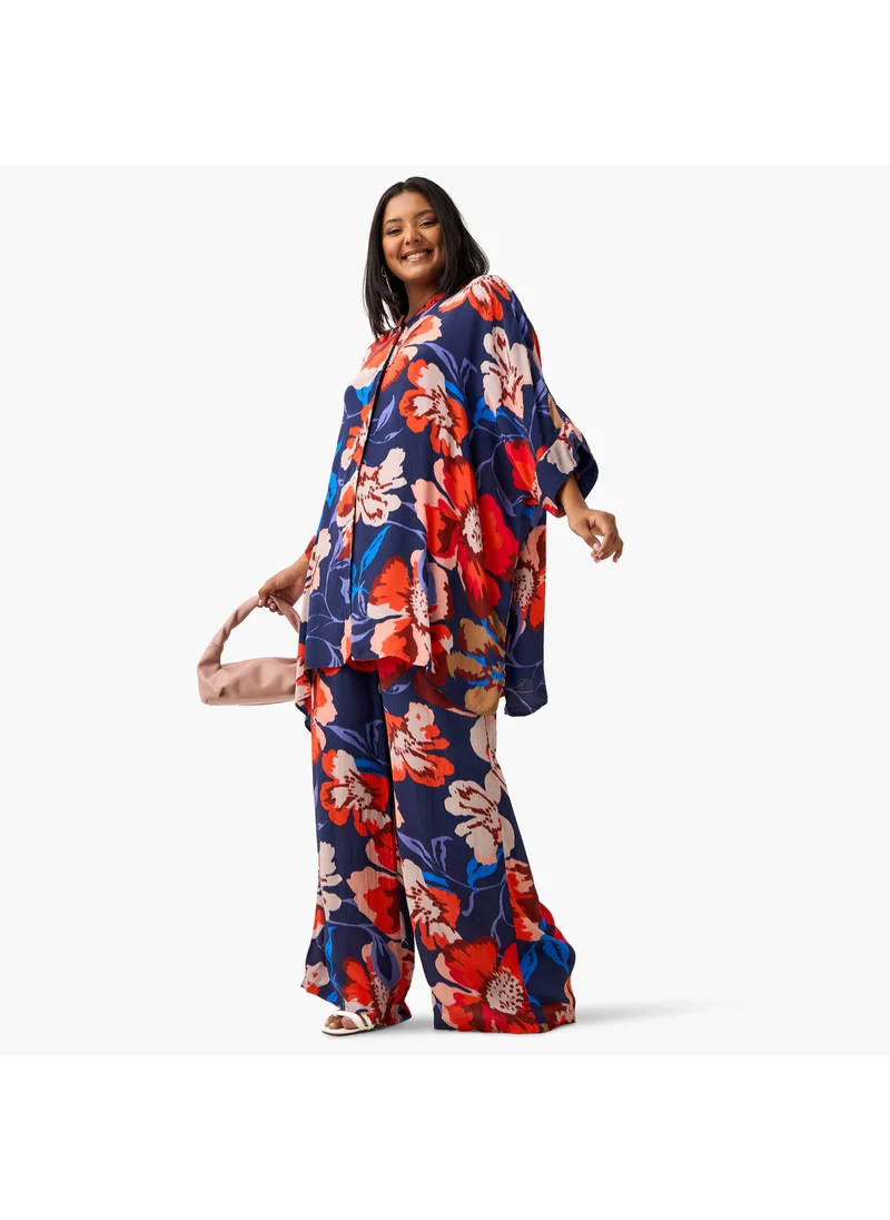 أولا بوبكن Plus Size Ulla Popken All-Over Floral Print Top with 3/4 Sleeves