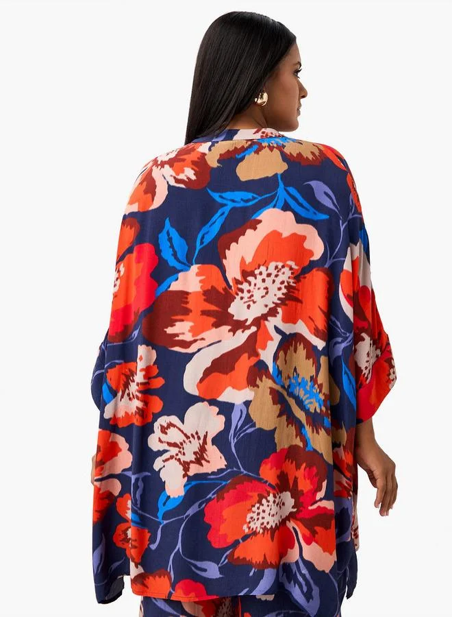 أولا بوبكن بلوزة مقاس كبير بطبعات زهور شاملة وأكمام ثلاثة أرباع من أولا بوبكن