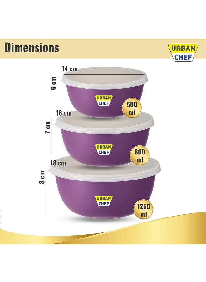 URBAN CHEF Microwave Safe Bowl Set | 1 Year Warranty | Kitchen Accessories Items for Home, Serving Bowl, Bowl Set for Gift, Microwave Bowl Set, Steel Bowl, Set of 3-500ml, 800ml,1250ml (Purple) - Image 2