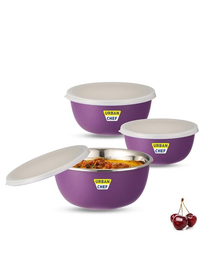 URBAN CHEF Microwave Safe Bowl Set | 1 Year Warranty | Kitchen Accessories Items for Home, Serving Bowl, Bowl Set for Gift, Microwave Bowl Set, Steel Bowl, Set of 3-500ml, 800ml,1250ml (Purple) - Image 1