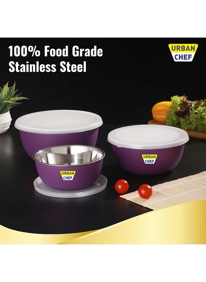 URBAN CHEF Microwave Safe Bowl Set | 1 Year Warranty | Kitchen Accessories Items for Home, Serving Bowl, Bowl Set for Gift, Microwave Bowl Set, Steel Bowl, Set of 3-500ml, 800ml,1250ml (Purple) - Image 4