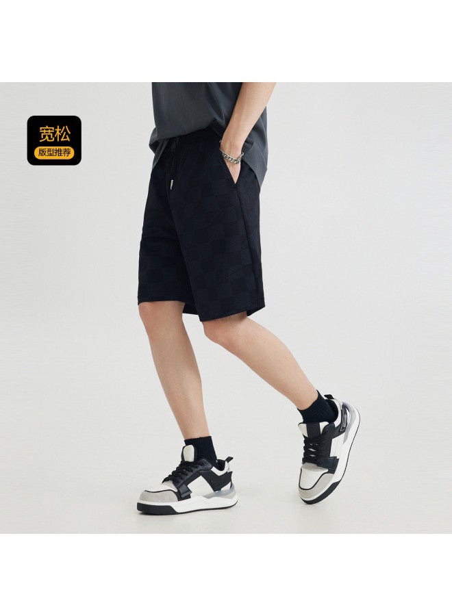 Cabbeen Men's Shorts Full Print Checkerboard Special Stud Design Casual Summer Shorts - Image 4