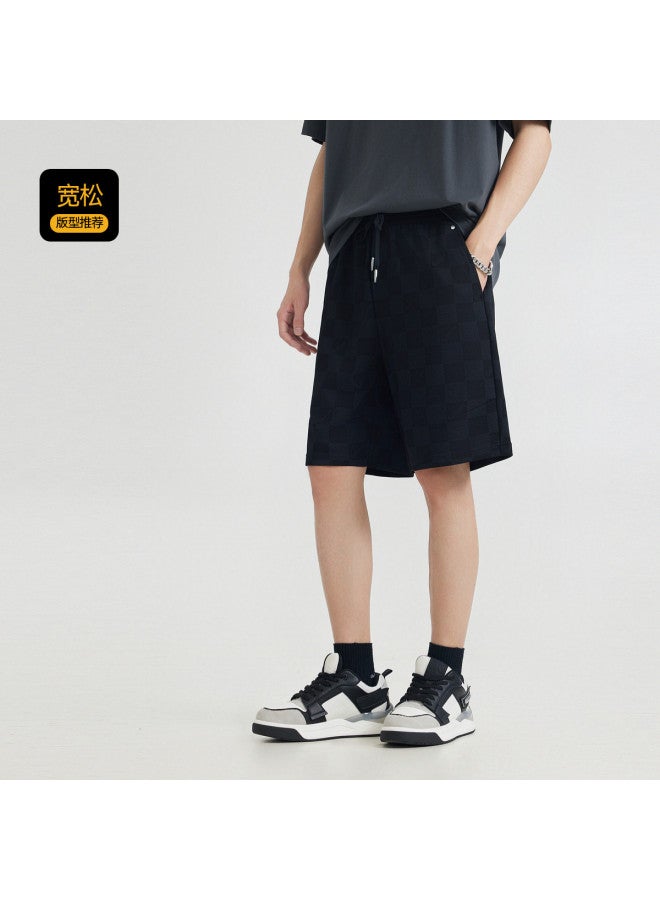 Cabbeen Men's Shorts Full Print Checkerboard Special Stud Design Casual Summer Shorts - Image 3