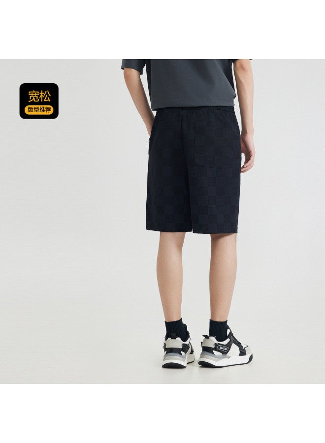 Cabbeen Men's Shorts Full Print Checkerboard Special Stud Design Casual Summer Shorts - Image 5