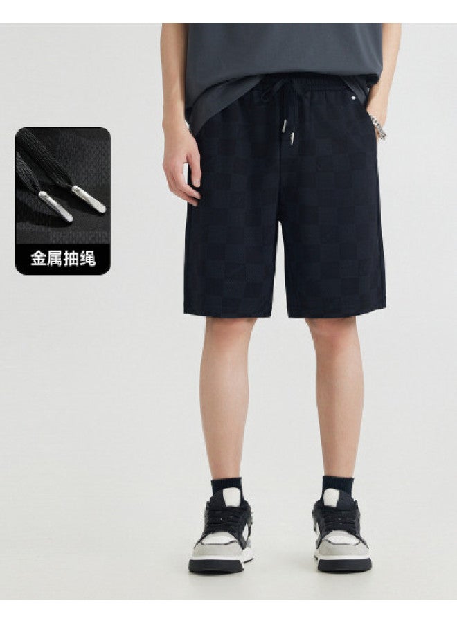Cabbeen Men's Shorts Full Print Checkerboard Special Stud Design Casual Summer Shorts - Image 1