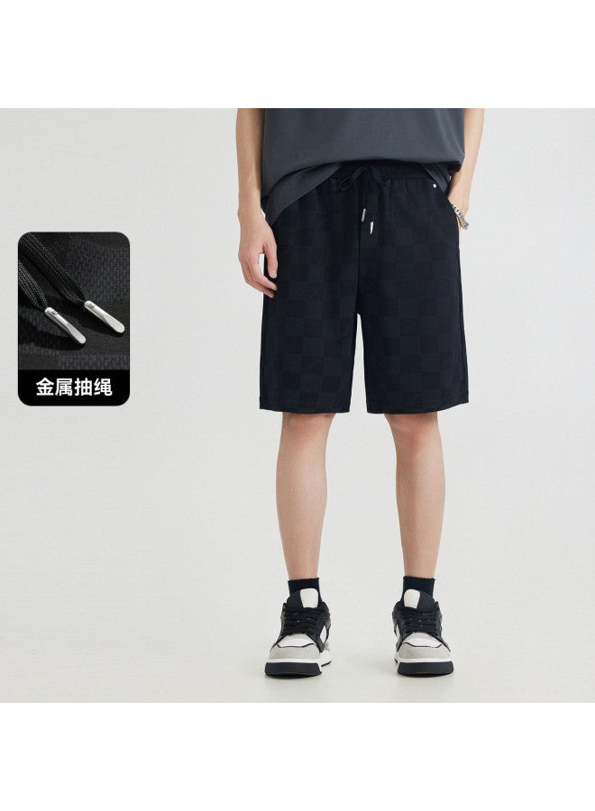 Cabbeen Men's Shorts Full Print Checkerboard Special Stud Design Casual Summer Shorts - Image 2