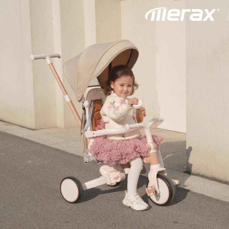 Merax دراجة ثلاثية قابلة للطي للأطفال 7 في 1، مع مظلة وحاجز حماية، بمقبض دفع للأهل للأعمار من 1-6 سنوات - Image 4