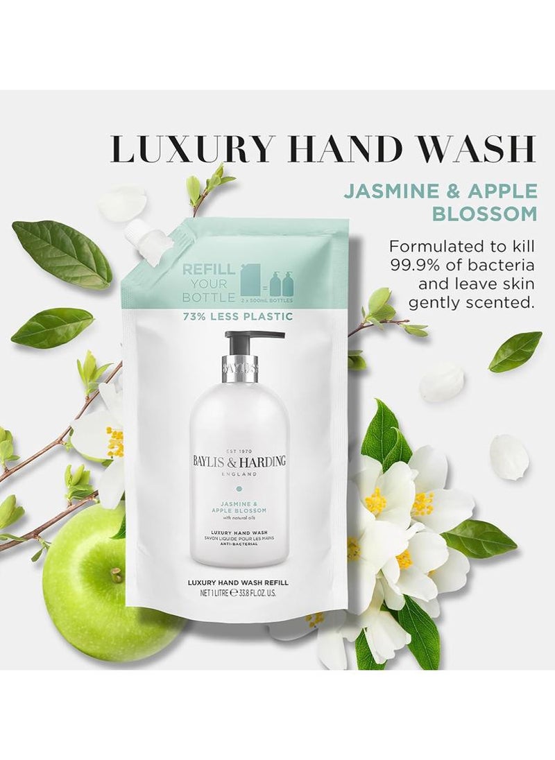 Baylis & Harding Jasmine & Apple Blossom Anti-Bacterial Hand Wash Refill Pouch, 1 Litre | Luxury Floral Hand Soap Refill with Natural Extracts | Gentle Cleansing & Fresh Fragrance - Image 3
