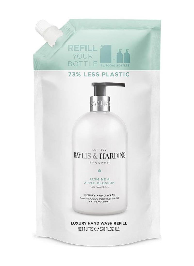Baylis & Harding Jasmine & Apple Blossom Anti-Bacterial Hand Wash Refill Pouch, 1 Litre | Luxury Floral Hand Soap Refill with Natural Extracts | Gentle Cleansing & Fresh Fragrance - Image 1