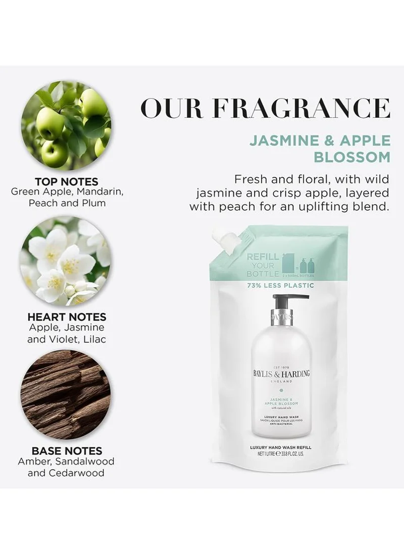 Baylis & Harding Jasmine & Apple Blossom Anti-Bacterial Hand Wash Refill Pouch, 1 Litre | Luxury Floral Hand Soap Refill with Natural Extracts | Gentle Cleansing & Fresh Fragrance