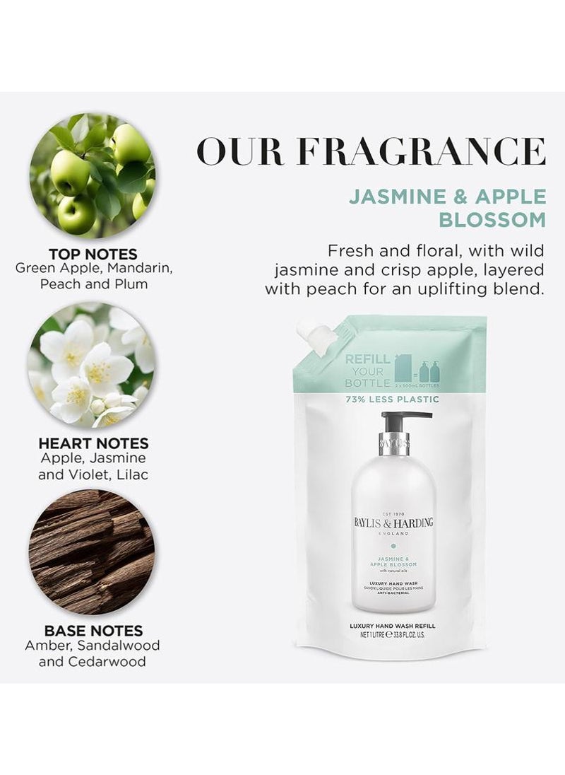 Baylis & Harding Jasmine & Apple Blossom Anti-Bacterial Hand Wash Refill Pouch, 1 Litre | Luxury Floral Hand Soap Refill with Natural Extracts | Gentle Cleansing & Fresh Fragrance - Image 2