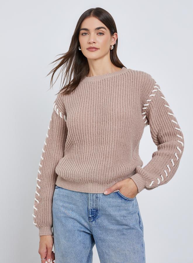 Styli Beige Chunky Knit Sweater with Stitch Detail - Image 2